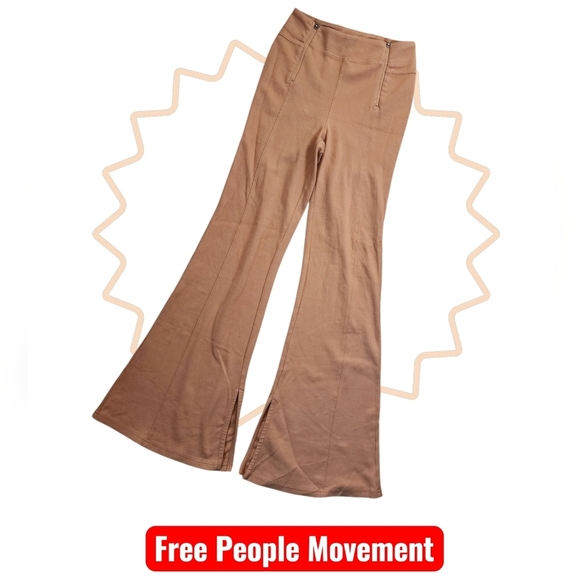 FP Free People Movement Camel Hot Shot Kick Flares Front Slit Pants Sz S - Picture 1 of 7